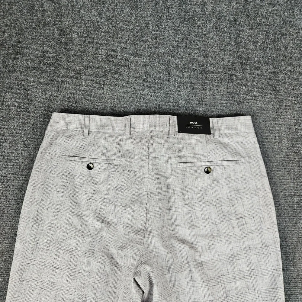 Moss London Slim Fit Trousers Grey Glen Check Dress Pants 36R NWT